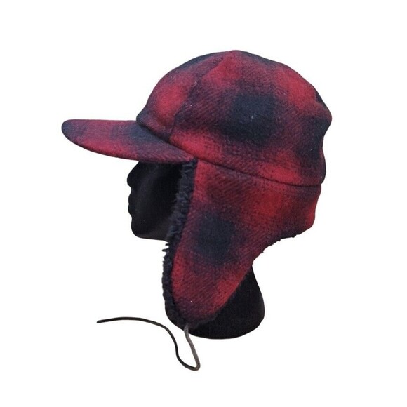 Vintage Eddie Bauer Buffalo Plaid Trapper Hat Large Made in USA Wool Adult Large - Picture 1 of 10